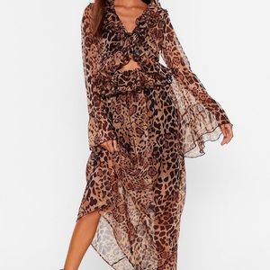 Nasty Gal Leopard Ruffle Cut-out Maxi Dress L